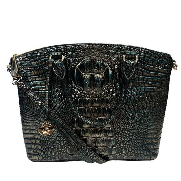 Brahmin Handbags - Brahmin Duxbury Blue Grey Metallic Agate Top Handle Croc Embossed Satchel
